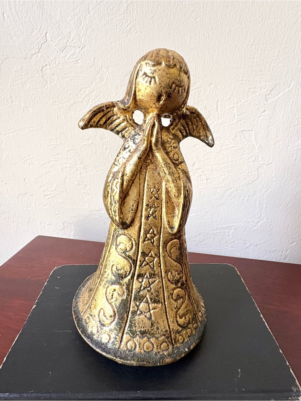 Vintage Reuge Italian gold painted angel rotating music box figurine